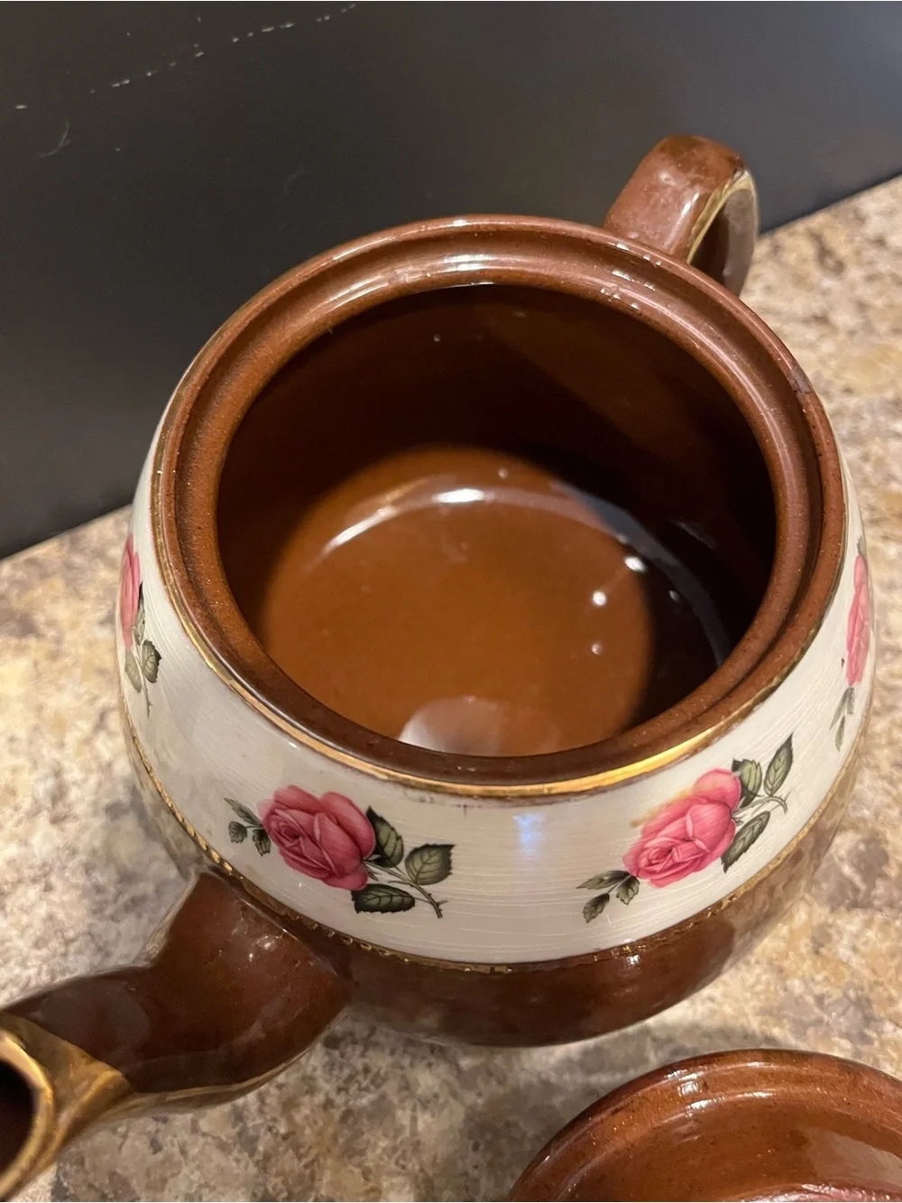Vintage Arthur Wood Brown Teapot with Pink Rose Band 4.5 Cups